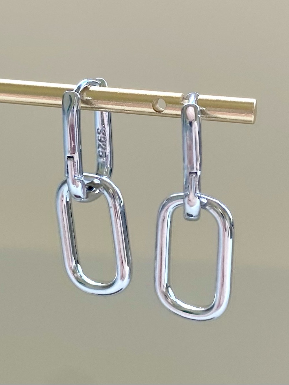 Sterling Silver Rectangular Link Drop Earrings